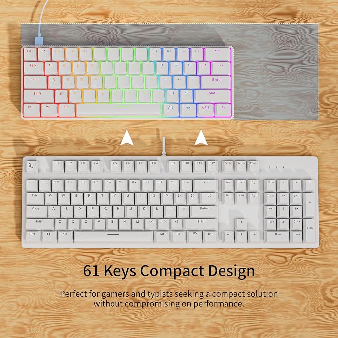 Newmen GM611 Mechanical Keyboard,LEDBacklit Wired Gaming Keyboard RedSwitch | Compact Portable,Mini 61 Keys,LED Backlit,60 Percent Mechanical Keyboard,White Keycaps,Windows Laptop PC,Linear Red Switches