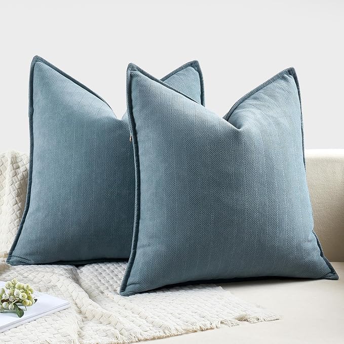 MIULEE Pack of 2 Dusty Blue Decorative Chenille Pillow Covers 16x16 Inch | Soft Couch Throw Pillows,Farmhouse Cushion Covers with Elegant Design for Sofa,Bedroom,Living Room,Spring Home Decor
