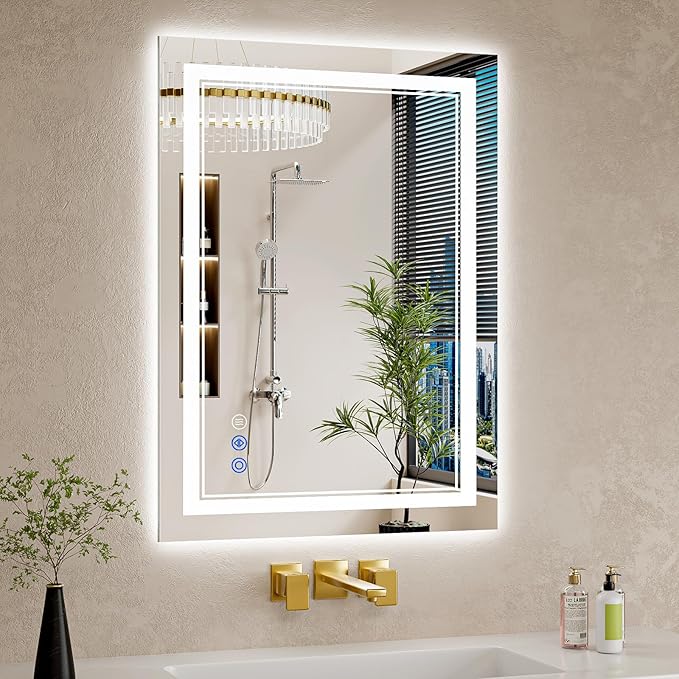22"x30" LED Bathroom Mirror with Lights, Anti-Fog, Backlit + Front Lit, Dimmable, Led Vanity Mirror for Wall, Lighted Bathroom Mirror, 3 Colors, Shatter-Proof Tempered Glass