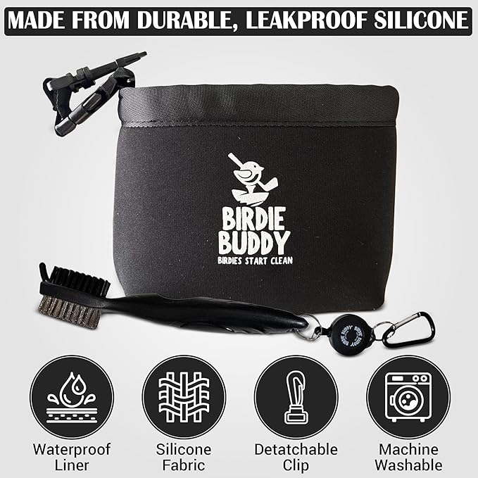 Birdie Buddy Golf Club Washer Bag with Retractable Brush – Portable Golf Club Cleaner, Durable Silicone Bag, Easy On-The-Go Club Cleaning Tool
