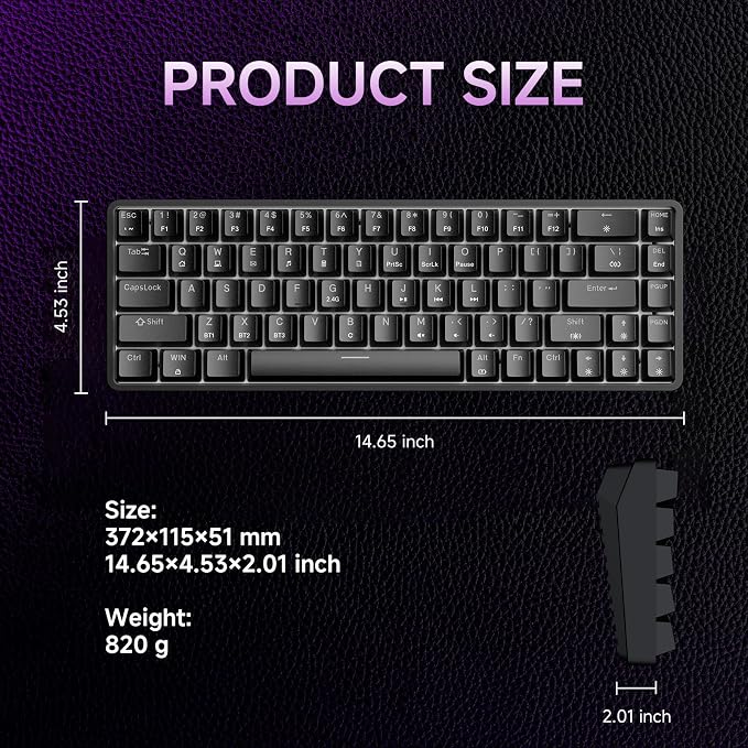 DIERYA DK68 60% Wireless Mechanical Gaming Keyboard, 3-Mode, Bluetooth 5.0/2.4G/USB-C, RGB Backlit, 68-Key Compact Mini for Windows, Mac, Linux - Linear Red Switch - Black