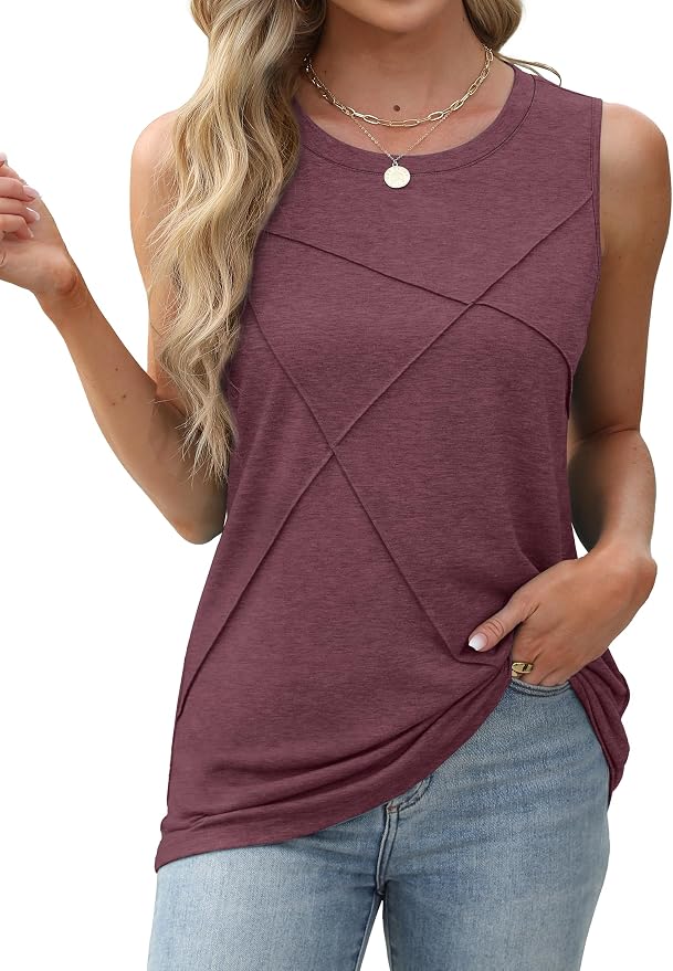 WIHOLL Women's Sleeveless Summer Crewneck Loose Fit Tank Tops