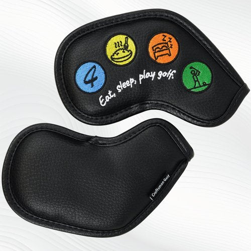 Craftsman Golf 10pcs Funny Eat Sleep Golf Magnetic Closure Classic Black Synthetic Leather Iron Headcover Covers Set Travel Cases Protector