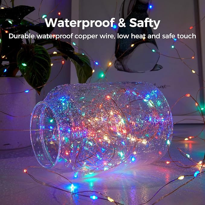 33 Ft. Fairy Lights, 100 LED Waterproof Copper Wire Firefly String Lights, Multi Color, Adapter Included, Starry String Lights for Indoor Outdoor Christmas Patio Wedding Decoration(1 Pack)