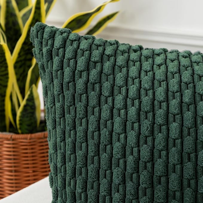 Kevin Textile Soft Corduroy 14"x36" Lumbar Pillow Cover 1 Pack, Army Green | Boho Stripe Plush Corduroy Decorative Oblong Cushion Cover Modern Farmhouse Home Decor for Sofa Couch Bed Chair