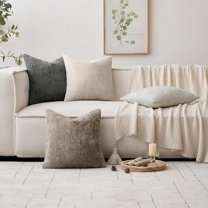 MIULEE Decorative Couch Throw Pillow Covers 20x20 Inch Dark Gray 2 Pack | Modern Boho Accent, Soft Chenille Pillow Covers, Farmhouse Cushion Cases for Home Decor Bed Sofa Living Room