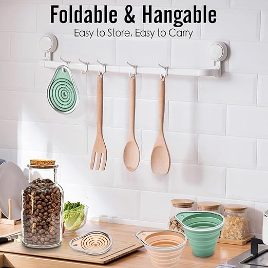 New Upgraded 2-Pack Silicone Collapsible Funnel Set with Stainless Steel Rim, Includes Large & Small Funnels for Filling Bottles,Canning,Dry & Liquid Ingredients (Green)