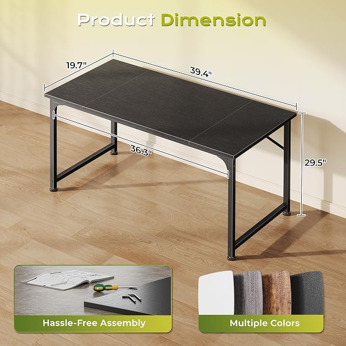 PRAISUN 40 Inch Computer Desk, Home Office Desk with Spacious Desktop, Black