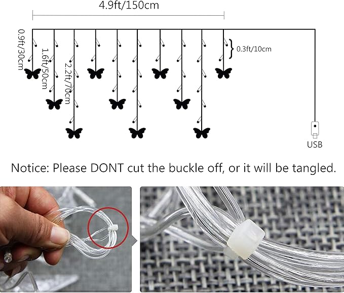 Decorman Butterfly Curtain Lights, 4.9ft 48 LED USB Window Fairy Lights 10 Butterflies 8 Modes Firefly Twinkle String Lights for Room Bedroom Wall Ceiling Party Wedding Christmas (Warm White)