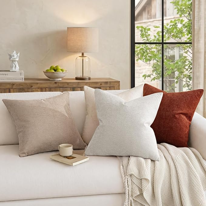 a moment Pack of 2 Decorative Chenille Throw Pillow Covers with Twill Cushion Covers for Sofa Living Room Couch Bed 12x20 Inch Raw White