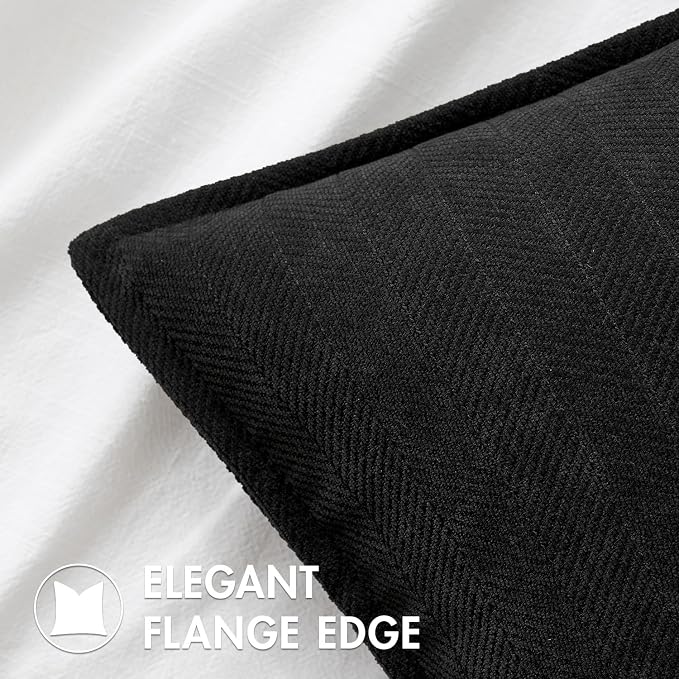 MIULEE Pack of 2 Black Decorative Lumbar Chenille Pillow Covers 12x20 Inch | Soft Couch Throw Pillows,Farmhouse Cushion Covers with Elegant Design for Sofa,Bedroom,Living Room,Spring Home Decor