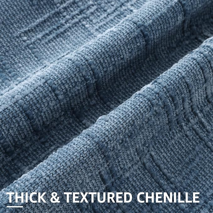 decorUhome Textured Chenille Throw Pillow Covers 20x20 Set of 2 Blue | Fall Modern Farmhouse Soft Cozy Slubby Couch Pillow Cases Boho Decorative Pillow Cases for Bed Sofa Living Room Home Decor