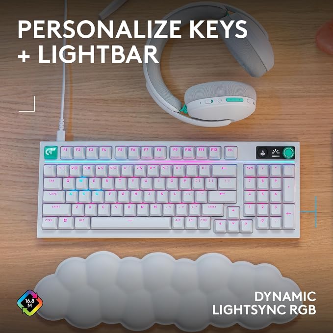 Logitech G316 X 98 Mechanical Gaming Keyboard (Linear) - White | Hot-Swappable Linear Mechanical Switches, Gasket Design, PBT Keycaps, <8Khz, LIGHTSYNC RGB, Dot-Matxix LED Display, USB-C