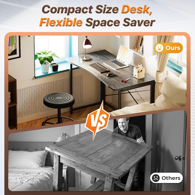 Huuger Folding Desk for Small Spaces, 31.5 Inch Foldable Computer Table, Easy Assembly, for Home Office, Study, Bedroom, Dorm, Space Saving, Small Writing Work Office Computer Desk, Grey