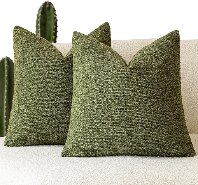 Foindtower Pack of 2, Decorative Textured Boucle Throw Pillow Covers Accent Solid Pillow Cases Cozy Soft Couch Cushion Case for Chair Sofa Bedroom Living Room Home Decor 22 x 22 Inch Green