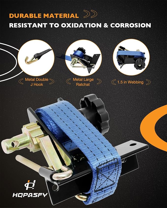 Ladder Rack Straps, W/J-Hook (2PCS), 1.4" Black Square Tube Mount, 1.5" Wide x 7.5' Long, Blue Ladder Rack Ratchet Straps, 500 lbs Load Heavy Duty, Truck/Lumber Rack Straps, Pipe/Roof Rack Strap