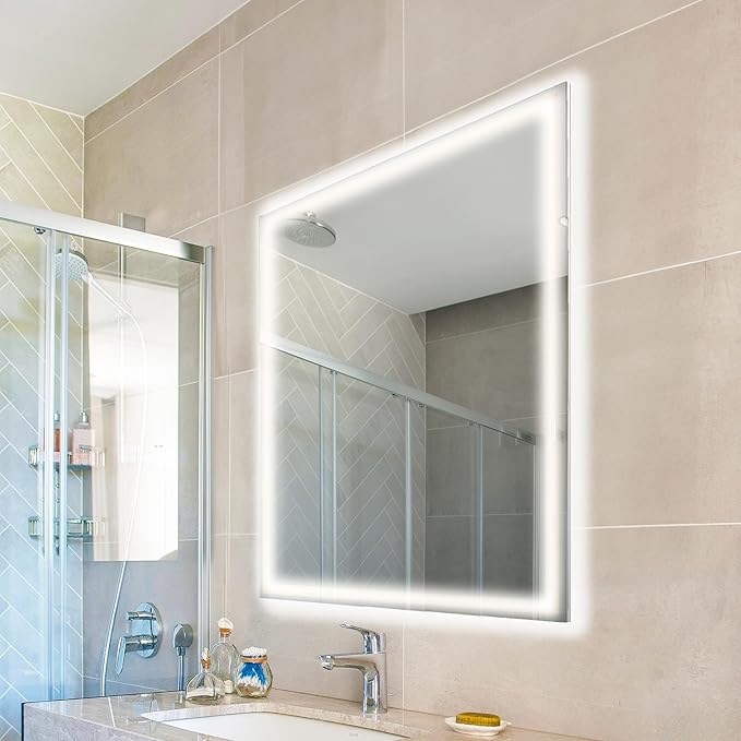 JONATHAN Y MIR100A-3838 Pax 38 in. W x 38 in. H Large Square Frameless Antifog Front/Back-Lit Wall Bathroom Vanity Mirror with Smart Touch