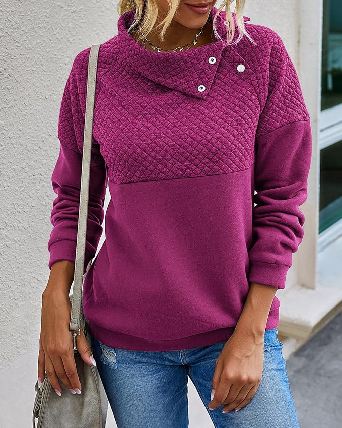 BTFBM Women Fashion Quilted Pattern Lightweight Zipper Long Sleeve Plain Casual Ladies Sweatshirts Pullovers Shirts Tops