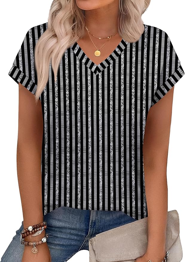 Rapbin Womens Summer Tops Women Blouses Dressy Casual V Neck T Shirts Short Sleeve Spring Tops for Women