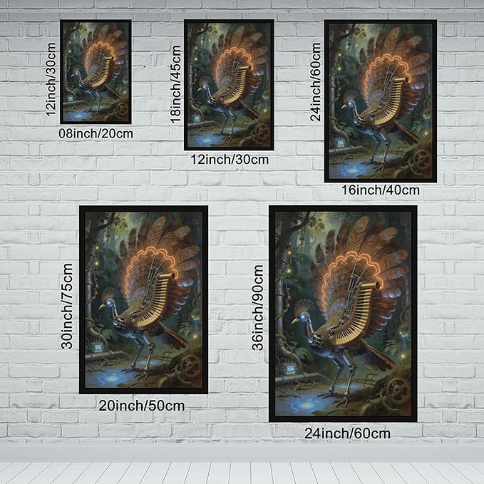Framed Mechanical Fantasy Wall Art for Living Room TV Wall Vintage Steampunk Aesthetic Home Decor 08x12in