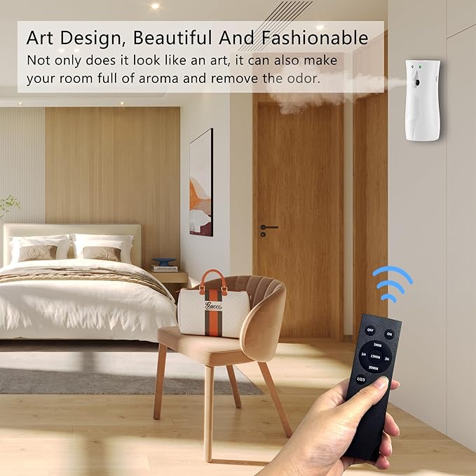 8-Pack Automatic Air Freshener Spray Dispenser with Remote Control,Wall Mounted/Free Standing for Commercial Use,Multiple Time Scent/Mist Release Settings for Room/Restroom (WHITE, standard)