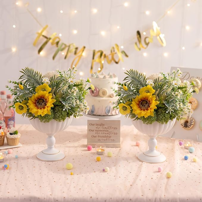 Sziqiqi White Urn Vase for Centrepieces, Wedding Compote Vase, 10Pcs | 7.9in Tall Metal Flower Arrangements, Vase for Centrepieces Floral Planter, Decorative Footed Bowl, For Party, Event