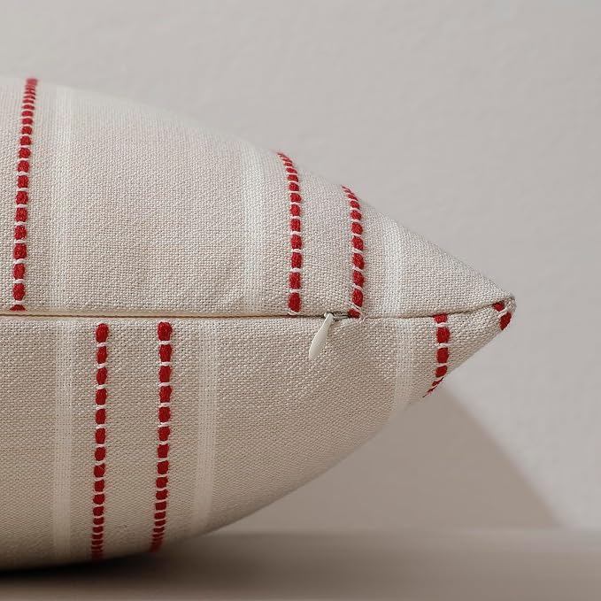 Hckot Christmas Throw Pillow Covers 12x20 Red Lumbar Pillow Covers | Striped Xmas Decorations Pillows Farmhouse Cushion Covers Winter Holiday Decor for Sofa Living Room (Red)