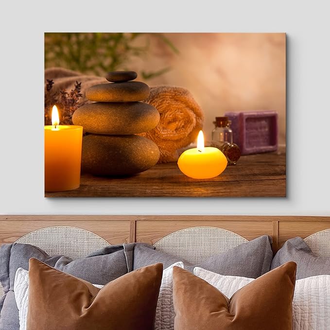 wall26 Canvas Print Wall Art Zen Pilates Tropical Plant Massage Stone Candles Yoga Nature Photography Realism Rustic Scenic Landscape Colorful Relax/Calm for Living Room, Bedroom, Bathroom - 24"x36"