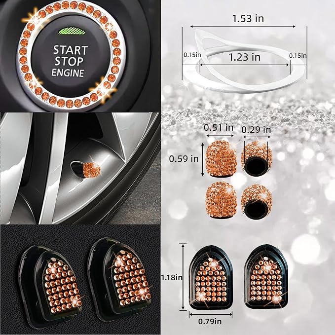 NBTEPEM 27 PCs Orange Bling Car Accessories Set for Women, Steering Wheel Covers Universal Fit 15 Inch, Bling License Plate Frame, Bling Phone Holder, Bling Car Coasters (Orange Diamond)