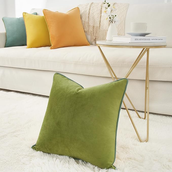 MONDAY MOOSE Decorative Throw Pillow Covers Cushion Cases, Set of 4 Soft Velvet Modern Double-Sided Designs, Mix and Match for Home Decor, Pillow Inserts Not Included (16x16 inch, Yellow/Green)