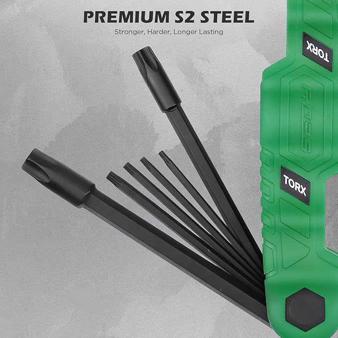 11-Piece Large Folding Torx Key Set (T9–T55), Heavy Duty Folding Star Wrench Set, Portable Compact Tool for Archery, Bike Repair, Furniture, and Basic Home Maintenance(Green)