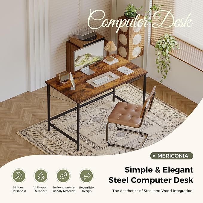 Mericonia 32x20 Inch Computer Desk, 0.6" Thick Small Office Table | Modern Simple Style, Small Study & Writing Table for Home Bedroom Work, Brown