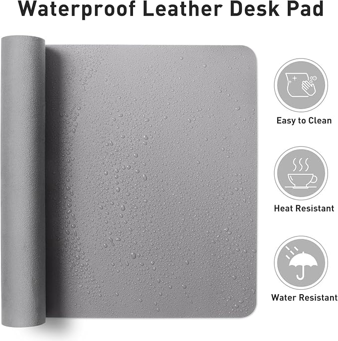 Aothia Leather Desk Pad Protector, Mouse Pad, Office Desk Mat, Non-Slip PU Leather Desk Blotter, Laptop Desk Pad, Waterproof Desk Writing Pad for Office and Home (31.5" x 15.7", Light Grey)