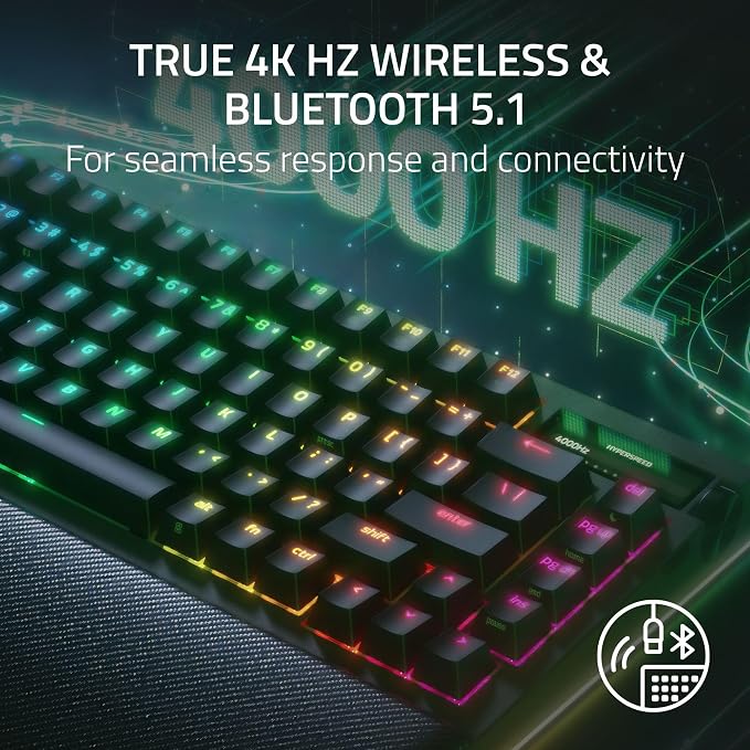 Razer BlackWidow V4 Pro 75% Wireless Gaming Keyboard, Orange Switches | Tactile & Quiet Switches, OLED Display, Hot Swappable, 4K Hz Wireless, Bluetooth, Command Dial, Chroma RGB, Razer Snap Tap