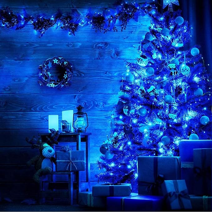RUICHEN Plug in Fairy String Lights with Switch, Waterproof 33 Ft 100 LED Copper Wire Firefly Lights for Bedroom, Patio, Garden, Balcony, Dorm, Blue