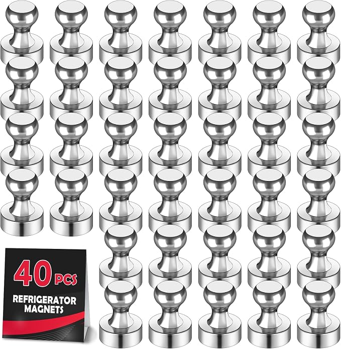 LOVIMAG Fridge Magnets 40Pcs, Magnet for Refrigerator Whiteboard, Silver | Small Strong Neodymium Metal Cute Push Pin for Classroom, Kitchen, Accessories Decorative, Office, Calendar