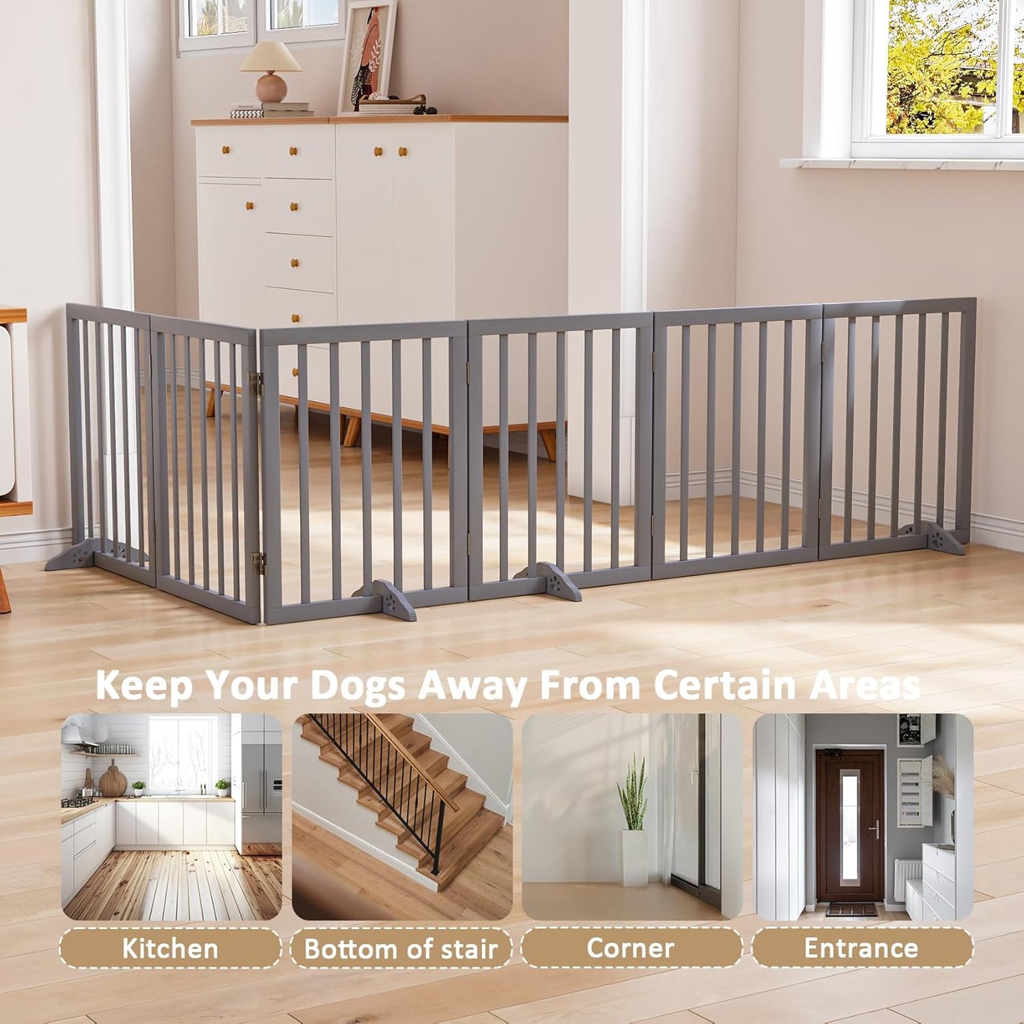 Dog Gate for Stairs 37-110" Wide, Fully Assembled Foldable Dog Gates for Doorways House, Freestanding Pet Gates for Dogs, Doogie Puppy Fence Gate