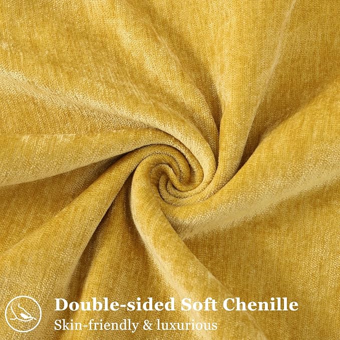 decorUhome Chenille Mineral Yellow Throw Pillow Covers 20x20 Set of 2 | Fall Soft Couch Decorative Modern Velvet Pillow Cases with Elegant Design for Sofa Bed Living Room Home Decor