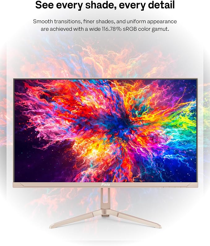 Pixio PX249 Wave Pink Rose Gold 24 inch 240Hz Refresh Rate FHD 1080p Resolution Fast IPS Panel 1ms GTG Response Time Built-in Speakers Gaming Monitor with Adaptive Sync