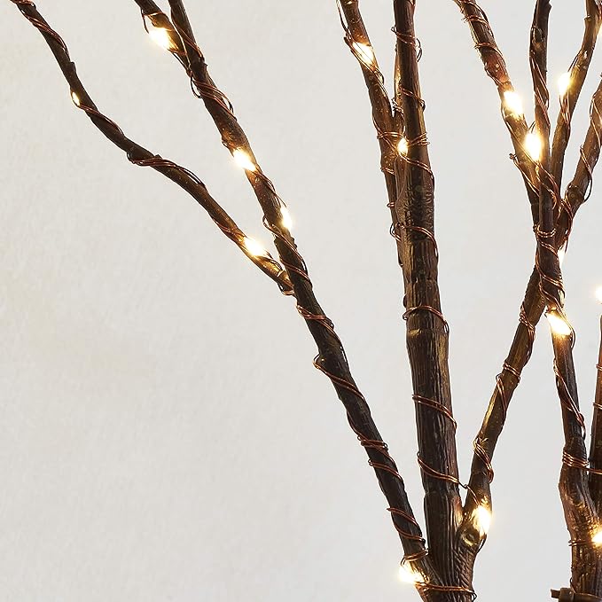 LITBLOOM Lighted Brown Willow Branches 32IN 100 LED with Timer Battery Operated, Tree Branch with Warm White Lights for Holiday Christmas Decoration Indoor Outdoor Use