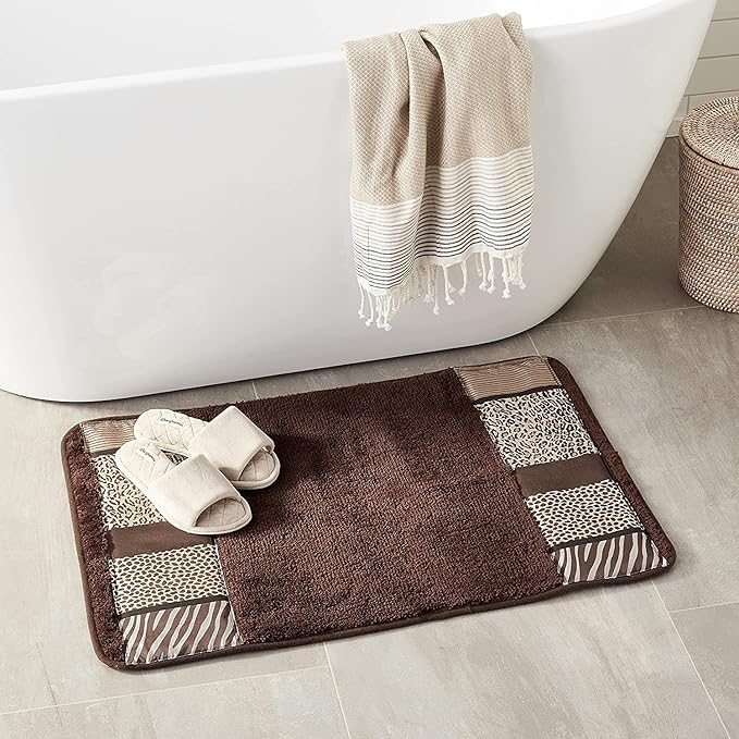 Zahari Home Safari Stripes Animal Bathroom Rug Classic Luxury Leopard Cheetah Zebra Bath Rug Contemporary Decor Beautiful Shower Mat Unique Design Stylish Bathroom Rug Bath Shower Tub Decor