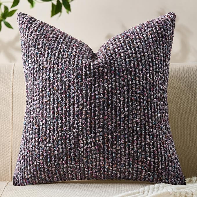 Allorry Soft Wool Decorative Throw Pillow Covers 18x18 Purple SY011E18 | Cozy Soft Touch,Neutral Textured Boho Cushion Covers for Modern Farmhouse Sofa Bedroom Living Room Decor