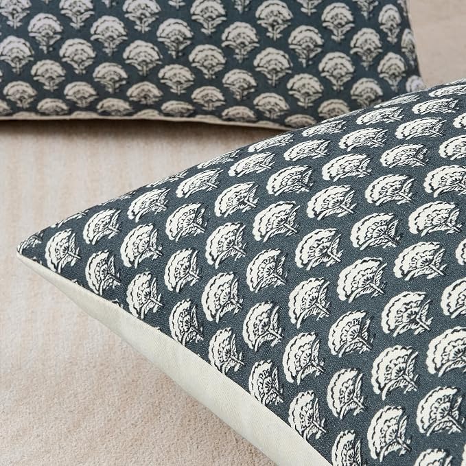 MIULEE Floral Print Decorative Pillow Covers 18x18, Dusty Blue | Vintage Boho Farmhouse Modern Home Decor, Set of 2, Block Print Cushion Covers for Couch Sofa Bed Living Room