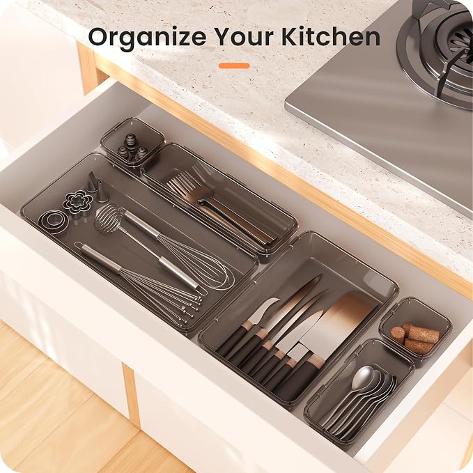 【Military Grade】A-LuGei Drawer Organizer,【】Makeup organizer,【Holds 177 Items】Bathroom Organizers and Storage,Organization and Storage,Desk Drawer Organizer for Vanity【Clear Black】