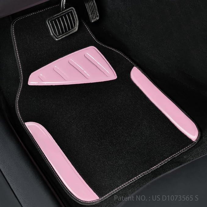CAR PASS Jelly Waterproof Universal Fit Car Floor Mats, Girly Car Carpet Mats with Anti-Slip Nibbs Backing & Driver Heel Pad Fit for SUV, Vans, sedans, Cute car mats of 4pcs for Women (Pink)