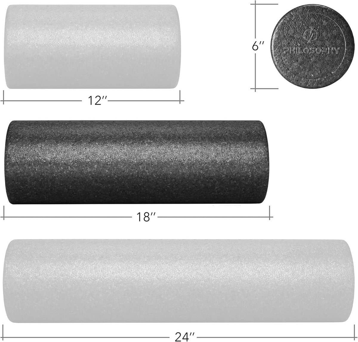 Philosophy Gym High-Density Foam Roller - 18-Inch Round for Exercise, Massage & Muscle Recovery - Black