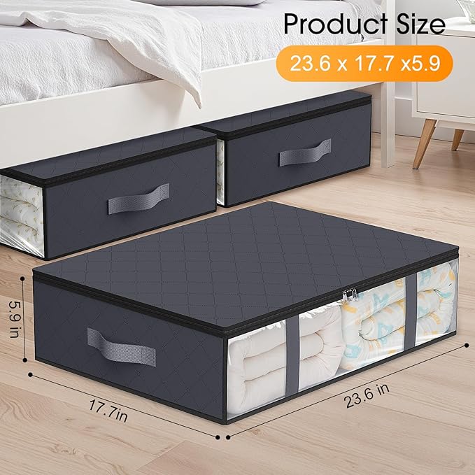 StorageRight Under Bed Storage Bags 3 Pack, 40L Large Clothes & Comforter Storage Containers with Clear Window, Breathable Fabric Organizer for Blankets, Bedding, Seasonal Clothing