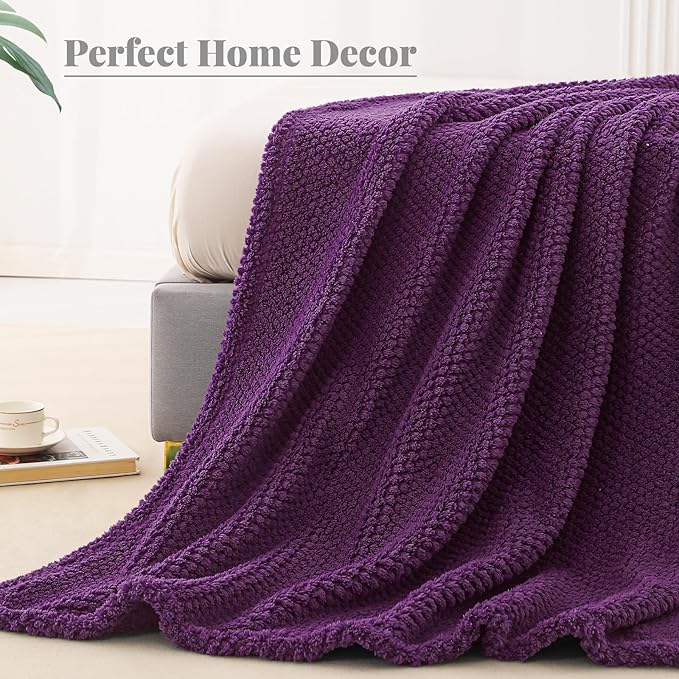Whale Flotilla Soft Fleece King Size Bed Blanket, Purple | 90x104 Inch, Suitable for Bed, Fluffy Fuzzy Jacquard Blankets for All Season, Lightweight and Cozy