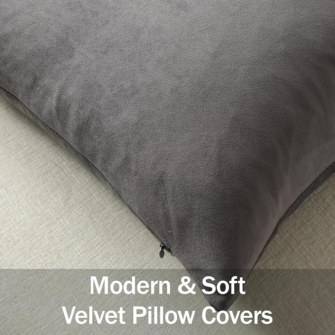Throw Pillow Covers 20x20 Dark-Grey: 2 Pack Cozy Soft Velvet Square Decorative Pillow Cases for Farmhouse Home Decor