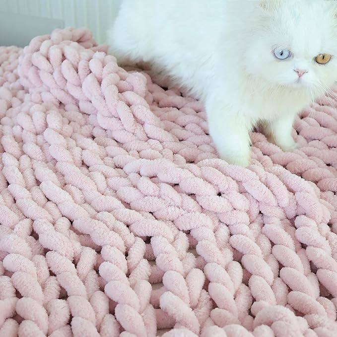 Maetoow Chenille Chunky Knit Blanket,Handmade Cozy for Home Decor,40×50,Light Pink